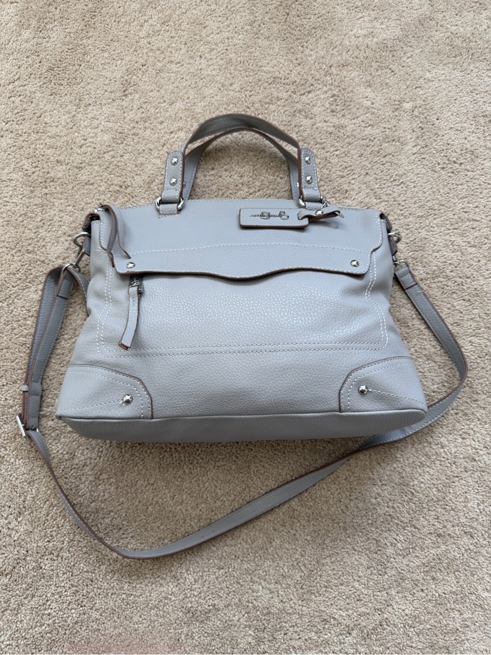 Jessica Simpson pebbled faux-leather satchel classic dual-handle silver hardware